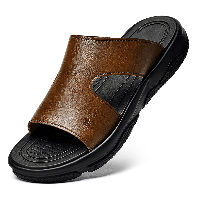 Flip Flop Leather Men - Мужские кожаные сандалии-шлепанцы с нескользящей толстой