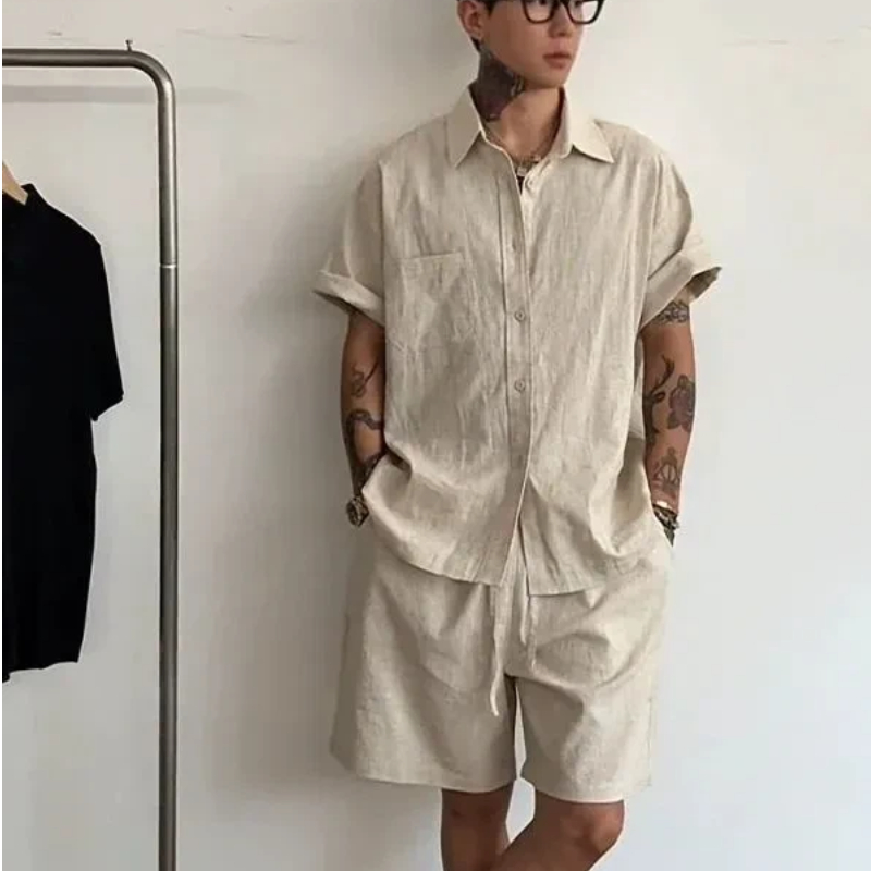 Linen Shirt Breathable - Мужской льняной хлопковый комплект из 2