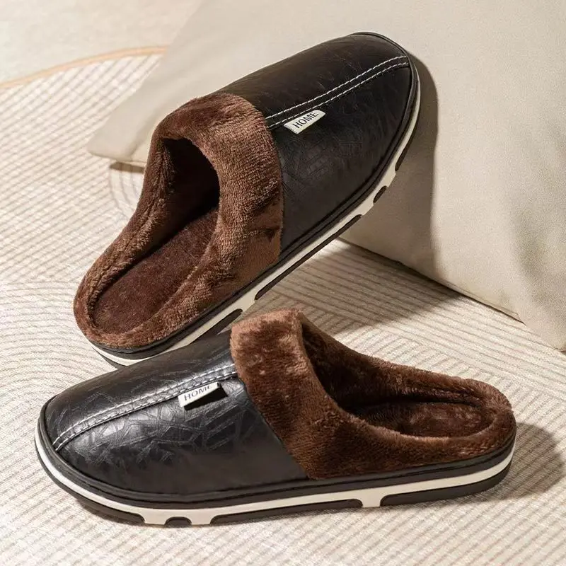Flip Flop Leather Men - Мужские зимние тапочки больших размеров из