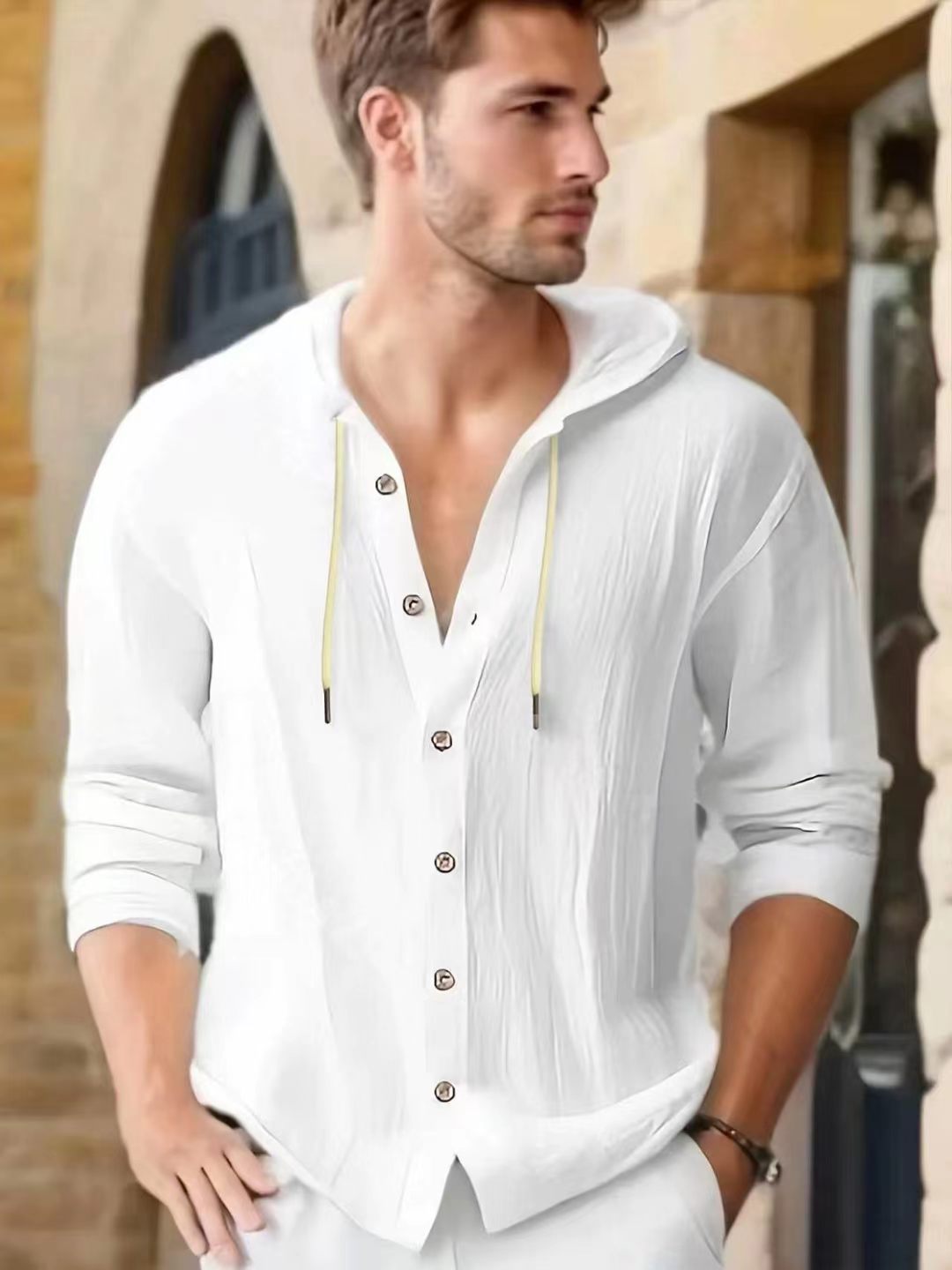 Мужская свободная однотонная д – обзор и цена Linen Shirt Breathable